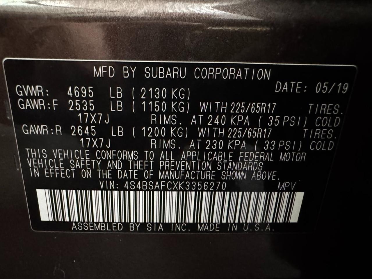 Subaru Outback 2.5i Premium 2019