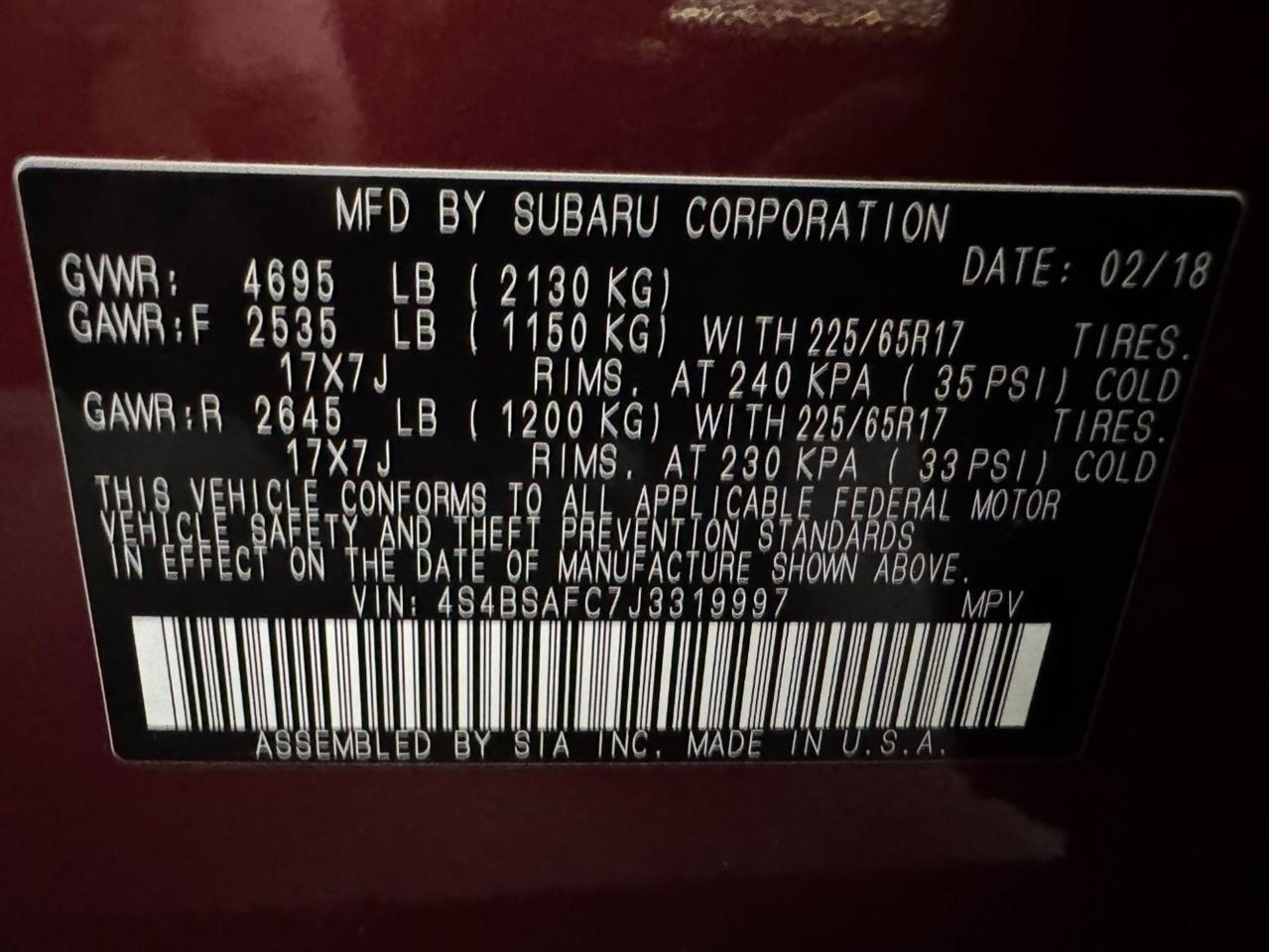 Subaru Outback 2.5i Premium 2018