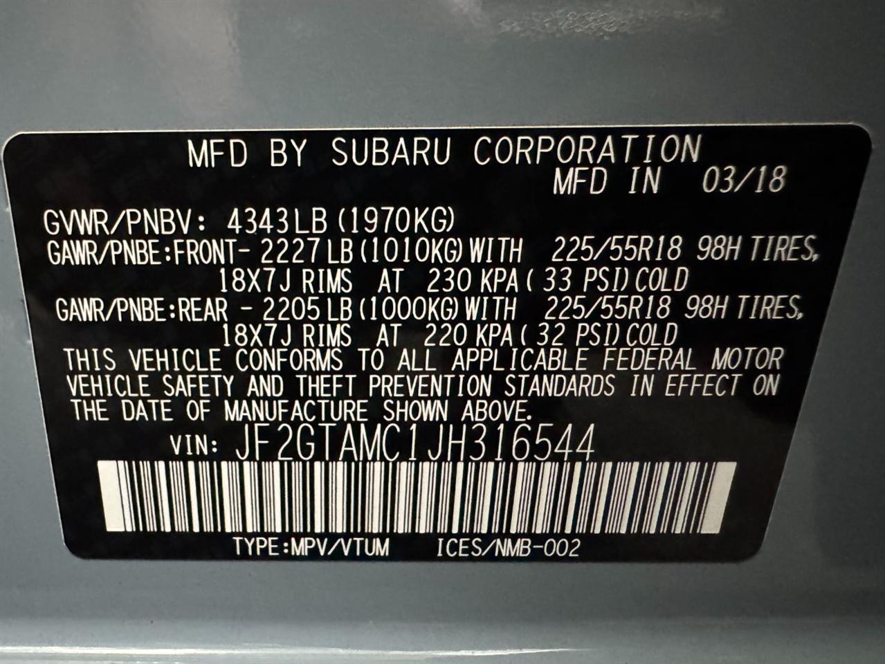Subaru Crosstrek 2.0i Limited CVT 2018