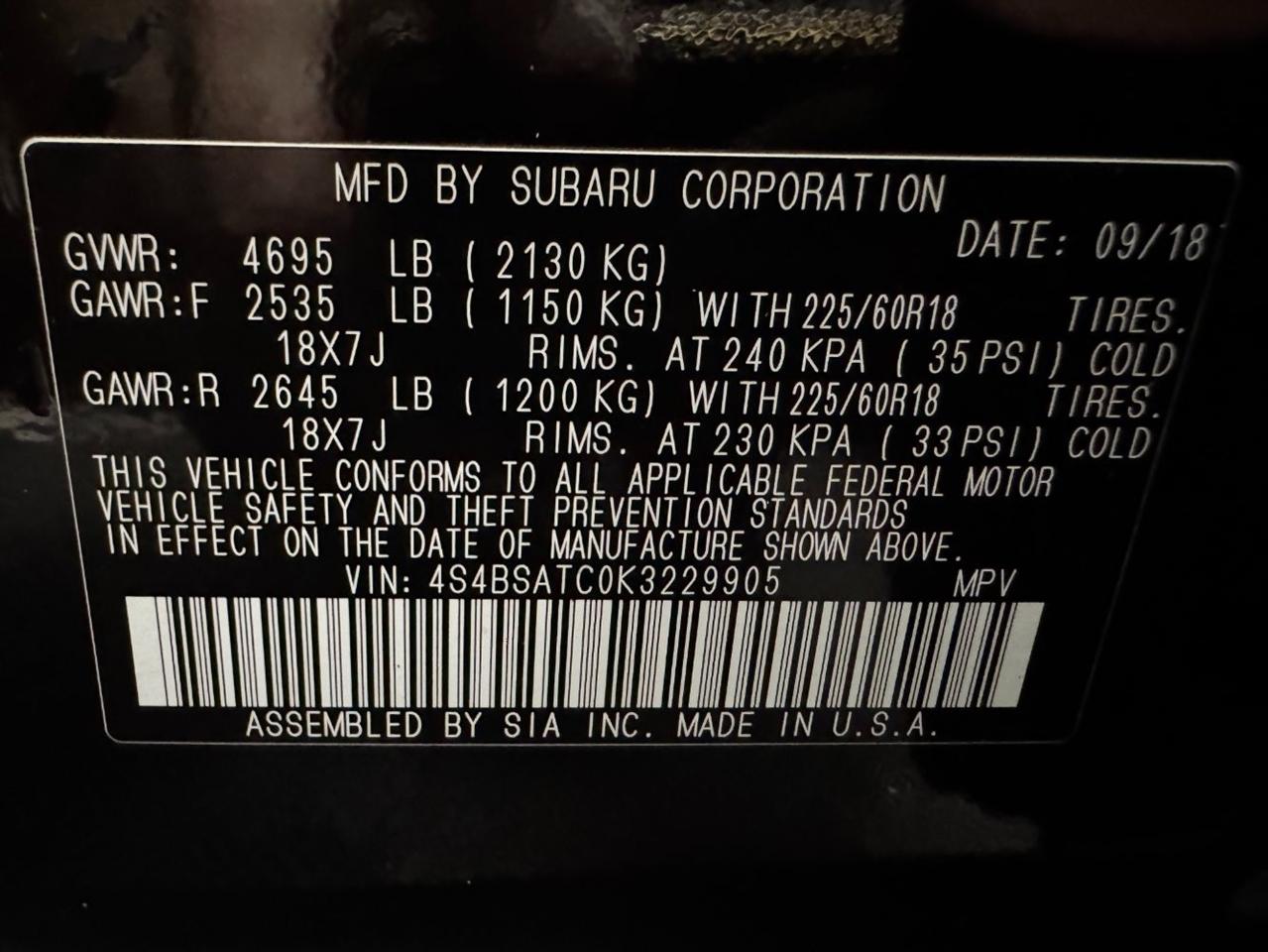 Subaru Outback 2.5i Touring 2019