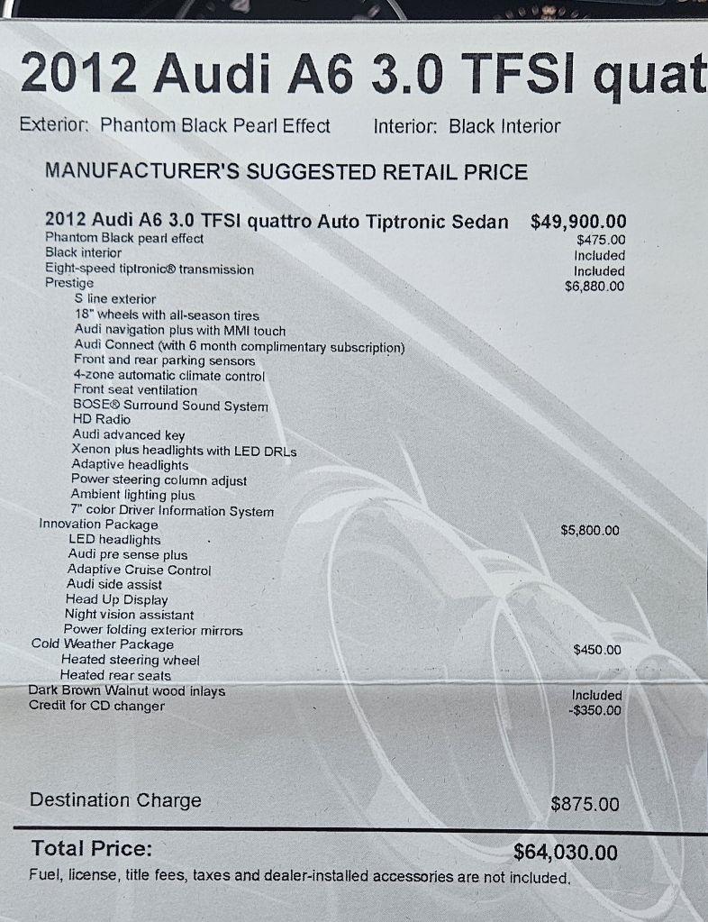 Audi A6 4dr Sdn quattro 3.0T Prestige 2012