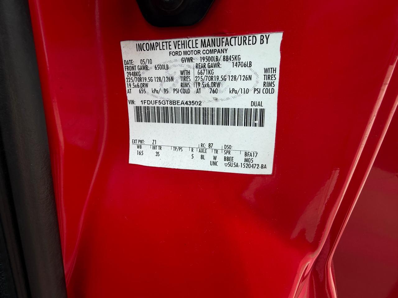 Ford Super Duty F-550 DRW 2WD Reg Cab 141" WB 60" CA XLT 2011