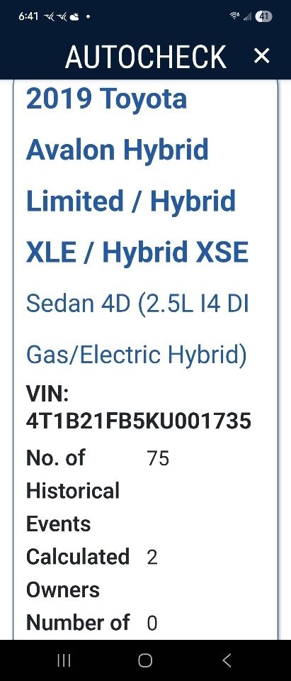 Toyota Avalon Hybrid 4dr Sdn XLE Premium (Natl) 2019