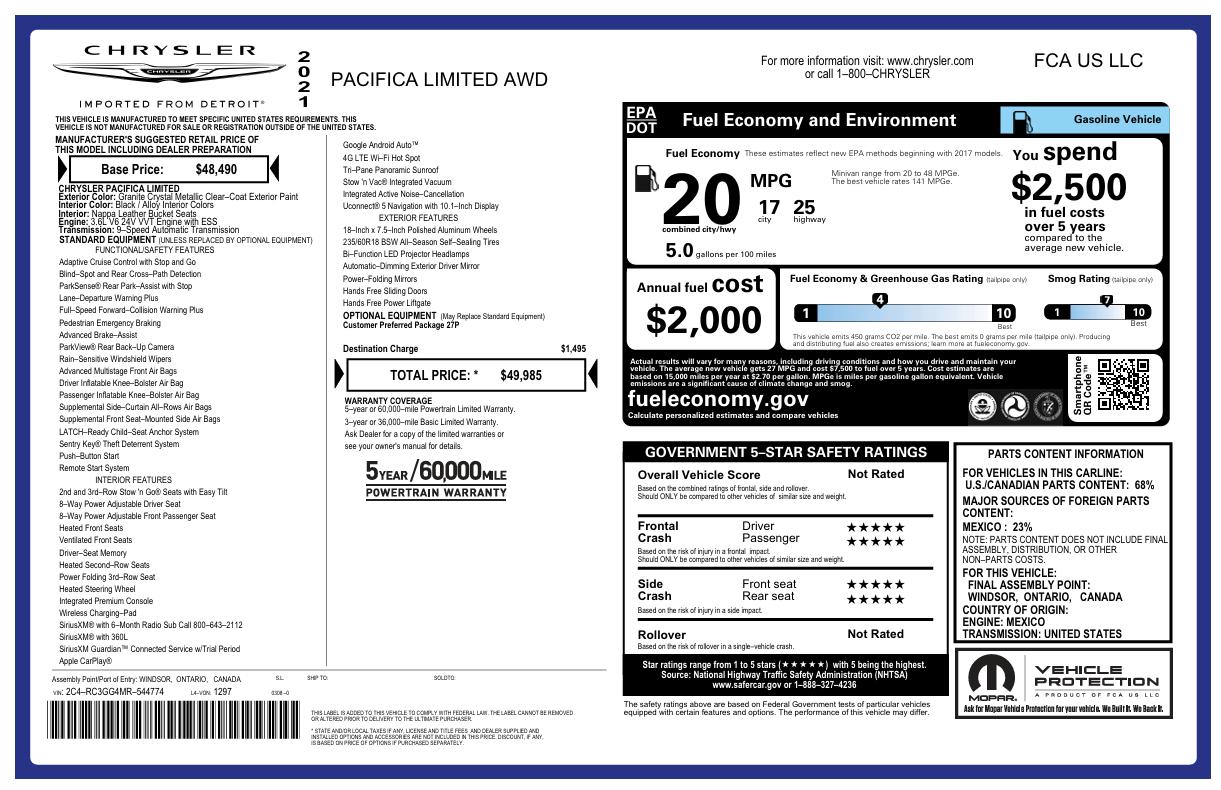 Chrysler Pacifica Limited AWD 2021