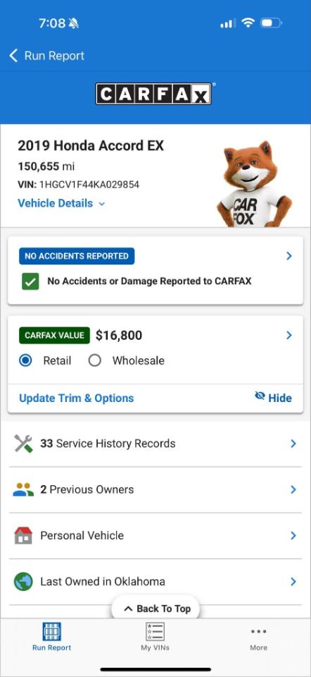 Honda Accord EX CVT 2019