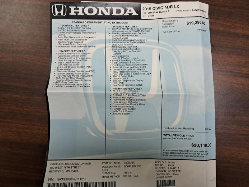 Honda Civic LX Sedan CVT 2015