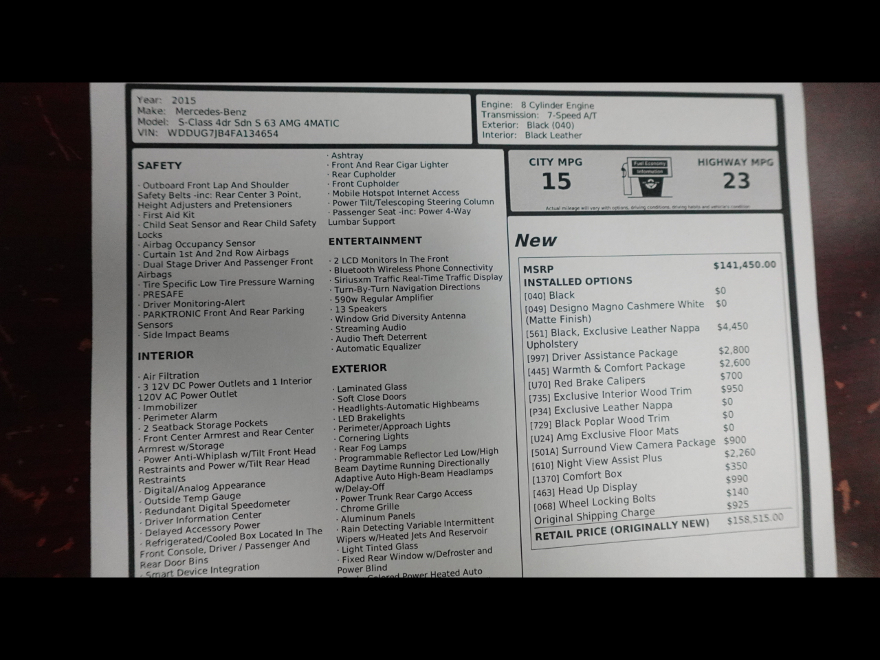 Mercedes-Benz S-Class S63 AMG 4MATIC 2015