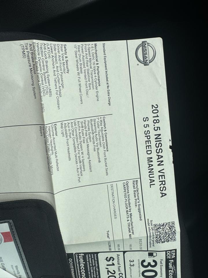 Nissan Versa S 2018