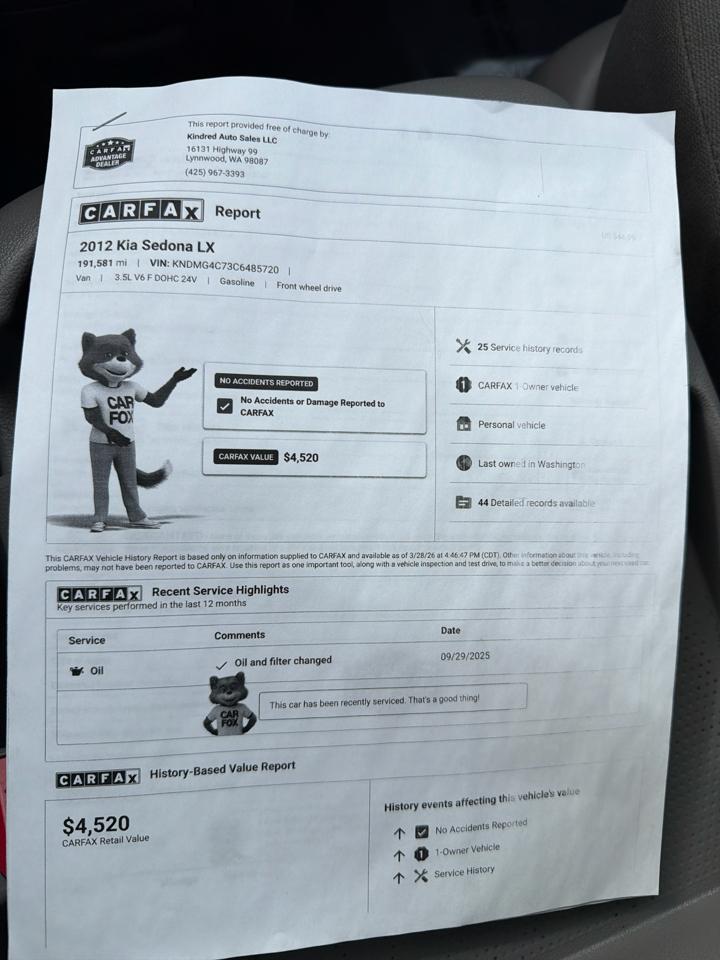 Kia Sedona LX LWB 2012