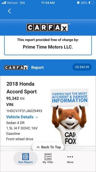 Honda Accord Sport 4D Sedan 1.5L at 2018