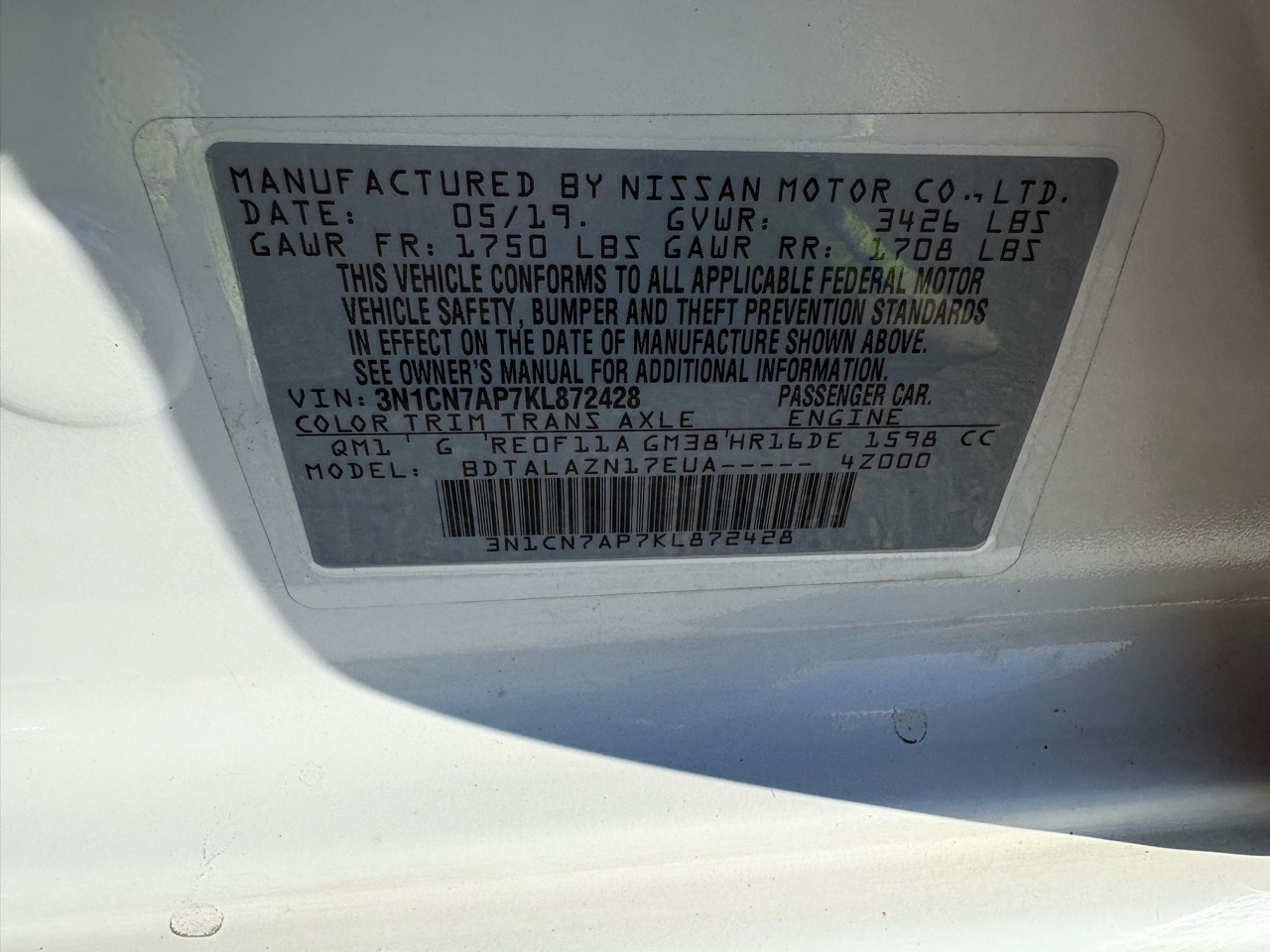 Nissan Versa 1.6 S Plus 2019