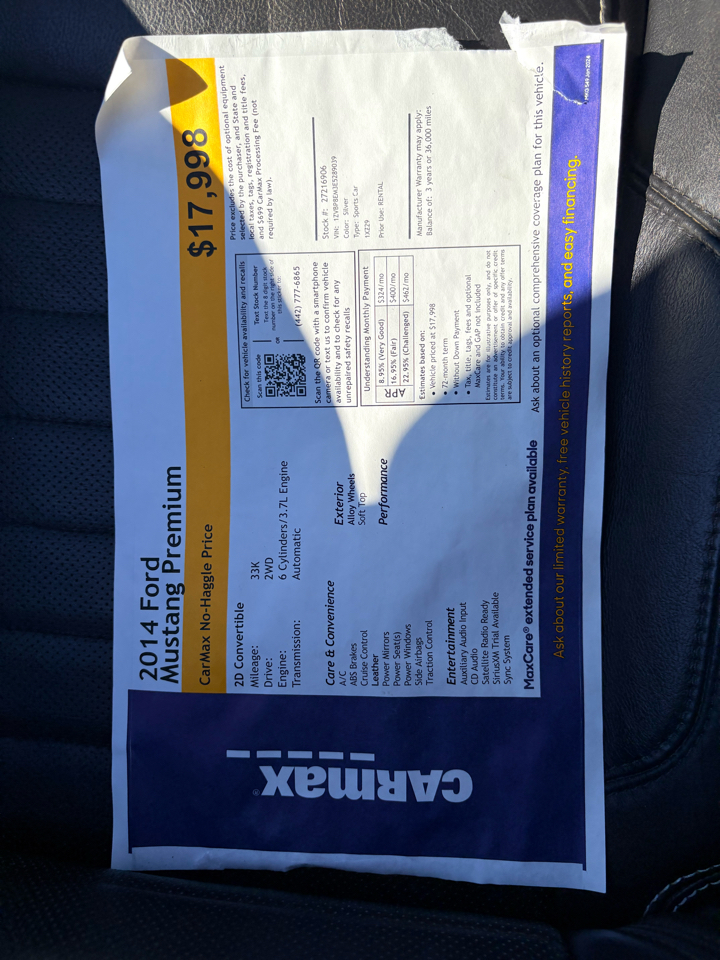 Ford Mustang 2dr Conv V6 2014