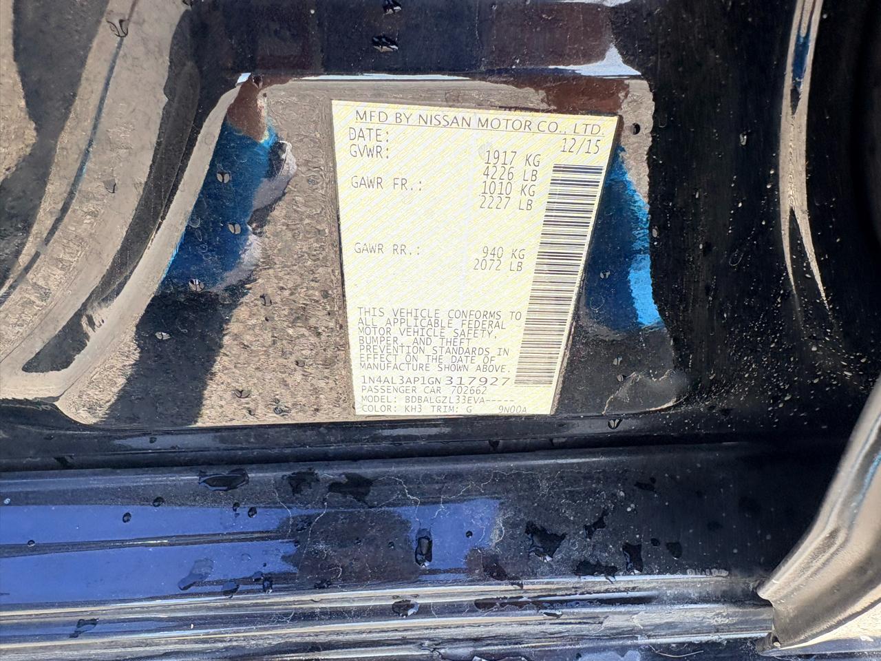 Nissan Altima 4dr Sdn I4 2.5 2016