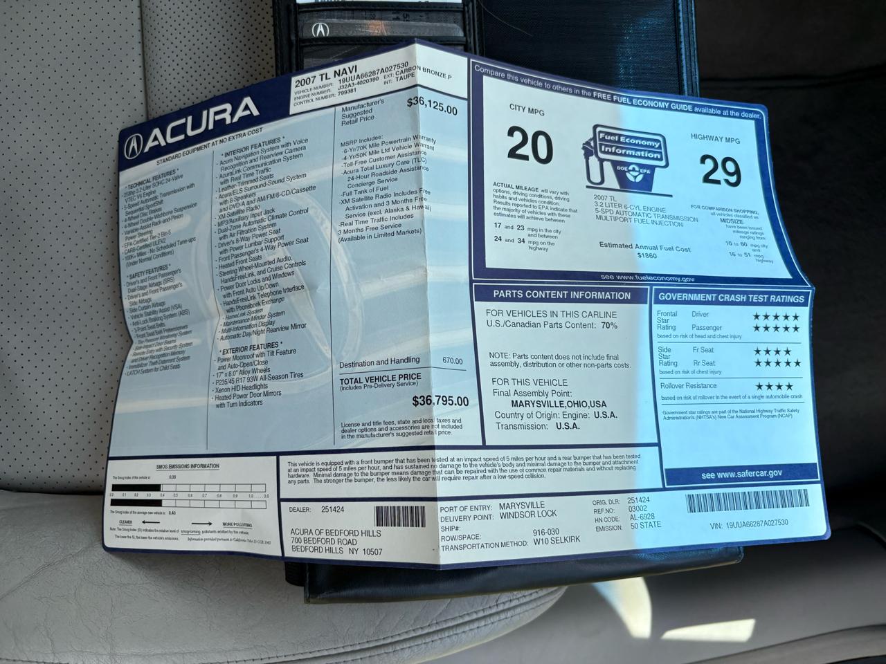 Acura TL 4dr Sdn AT 2007