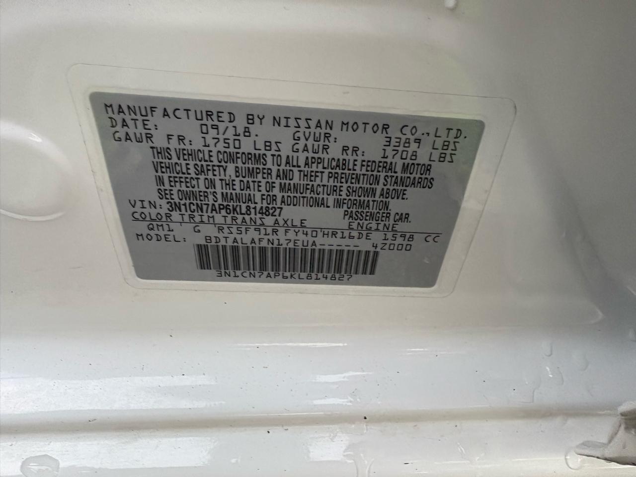 Nissan Versa Sedan S Manual 2019