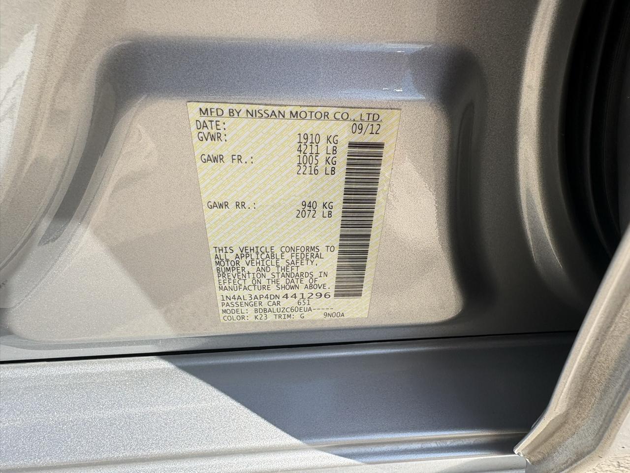 Nissan Altima 4dr Sdn I4 2.5 SV 2013