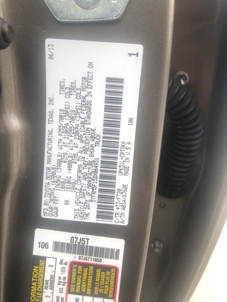 Toyota Tundra 2WD Truck Double Cab 4.6L V8 6-Spd AT (Natl) 2013