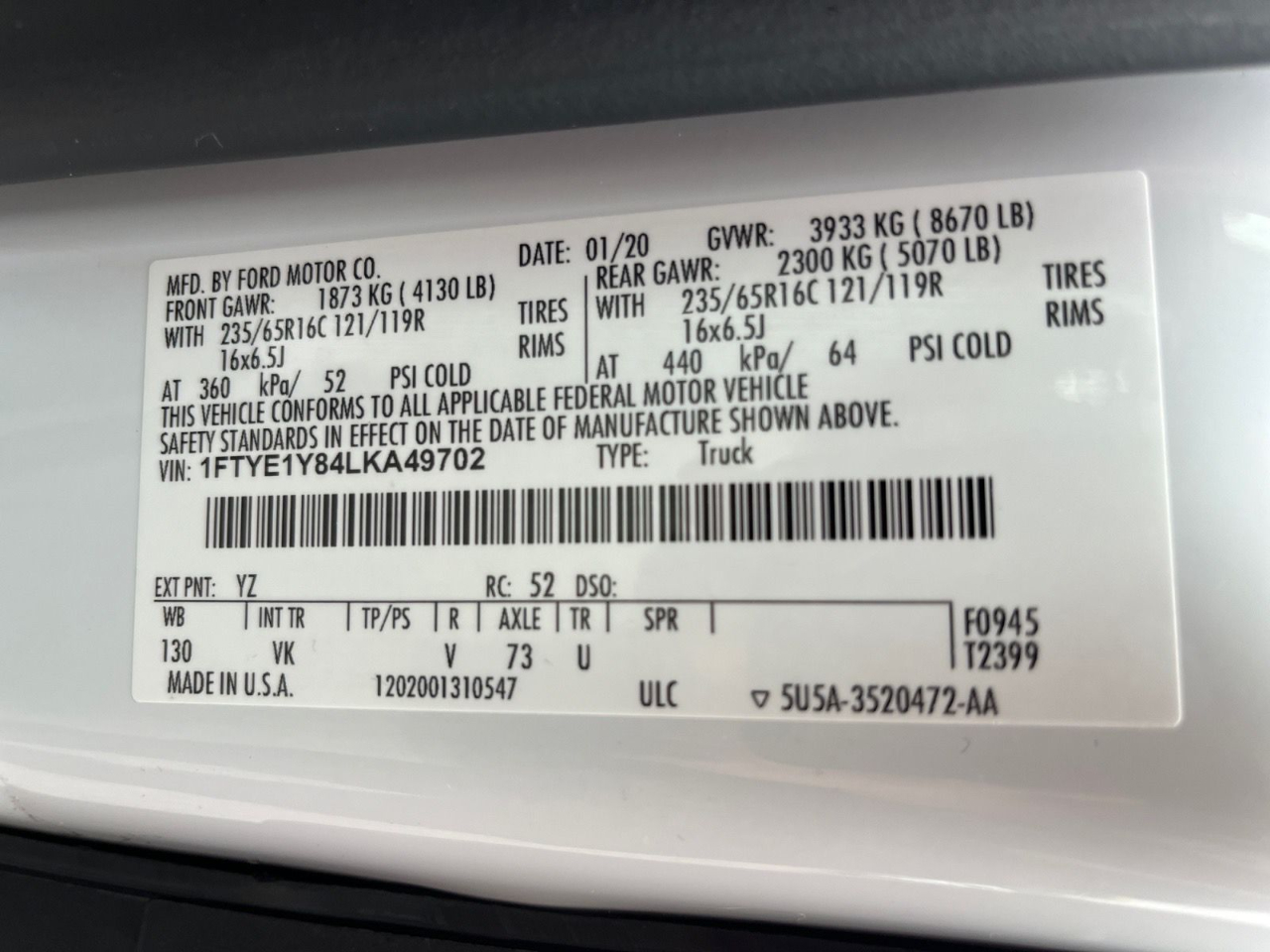 Ford Transit 150 Van Low Roof w/Sliding Pass. 130-in. WB 2020