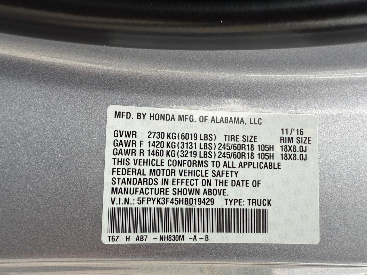 Honda Ridgeline RT-S AWD 2017