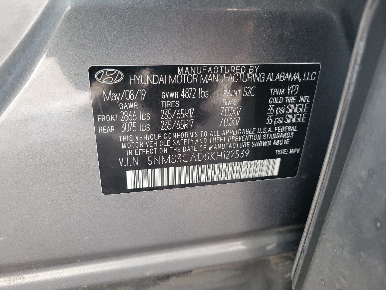 Hyundai Santa Fe SEL 2.4L Auto AWD 2019