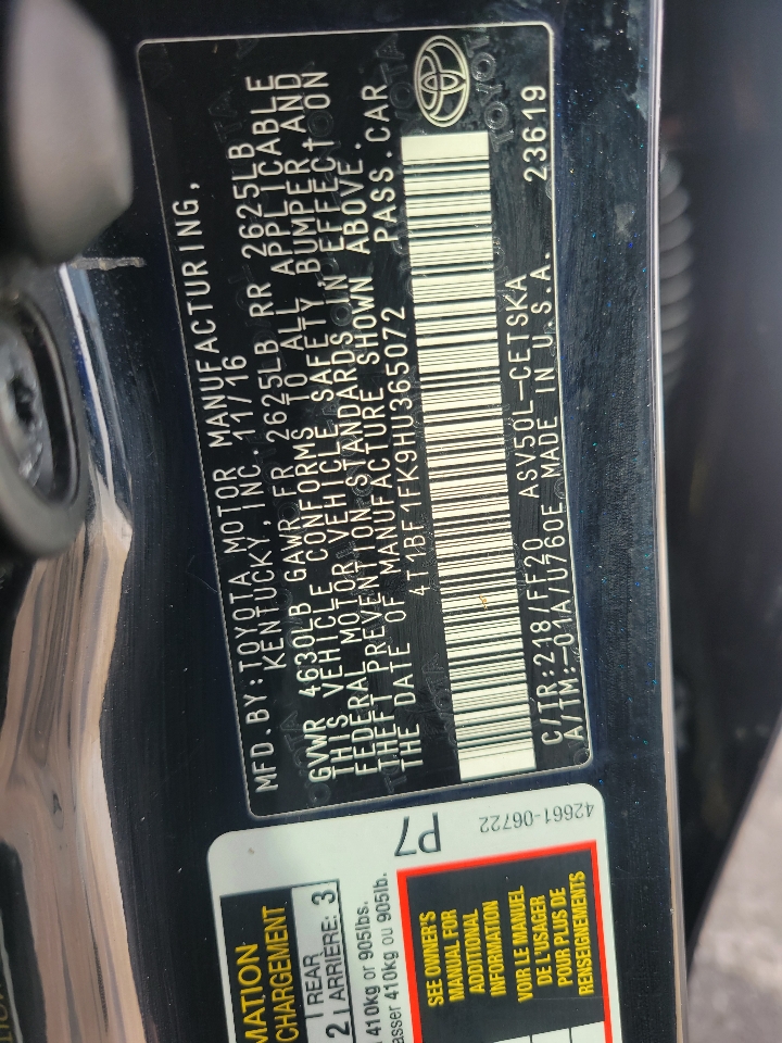 Toyota Camry SE Auto (Natl) 2017