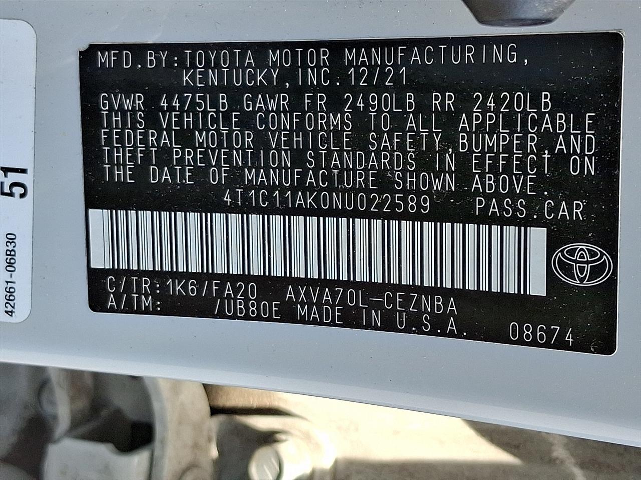 Toyota Camry LE Auto (Natl) 2022