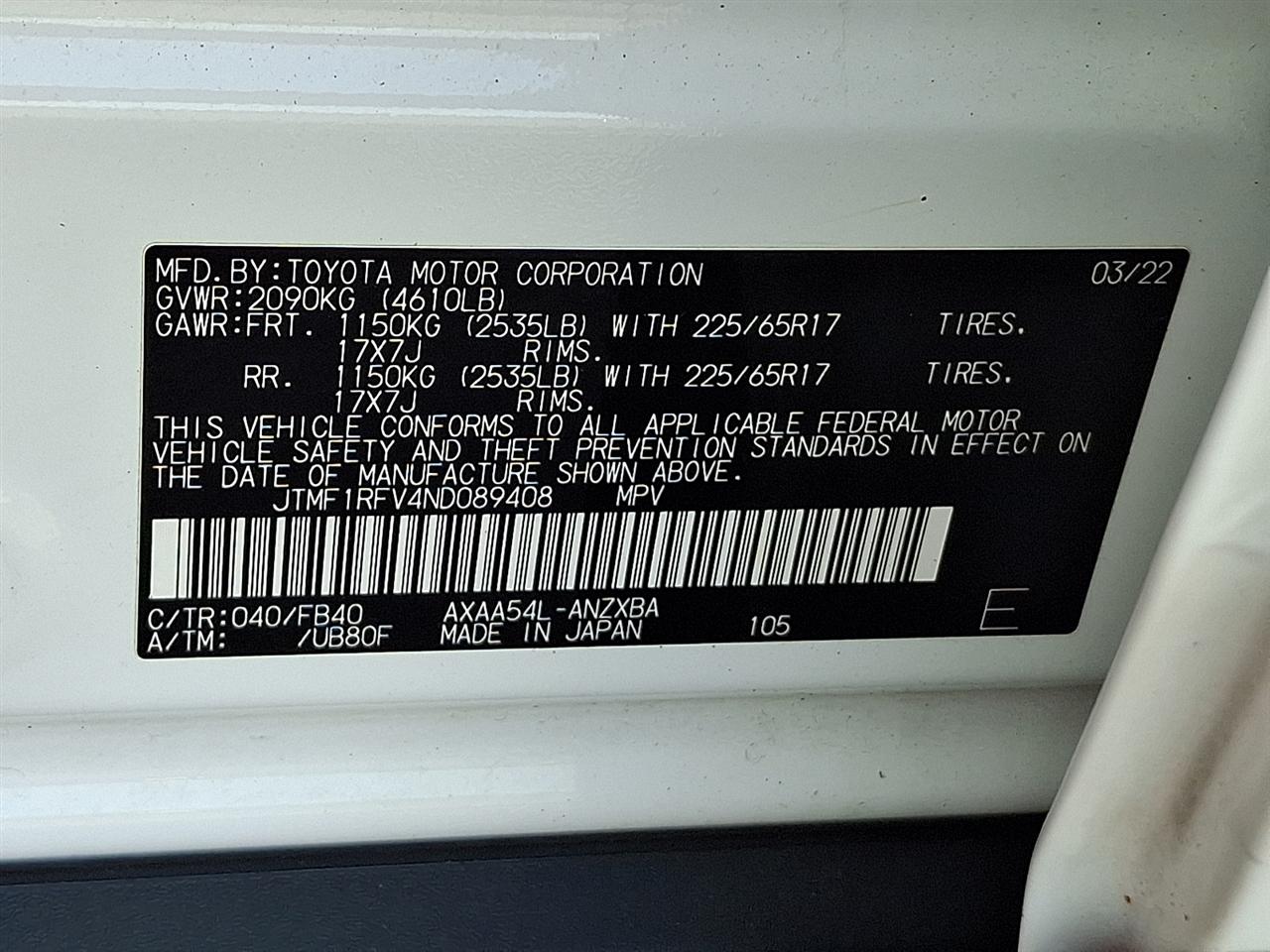 Toyota RAV4 LE AWD (Natl) 2022