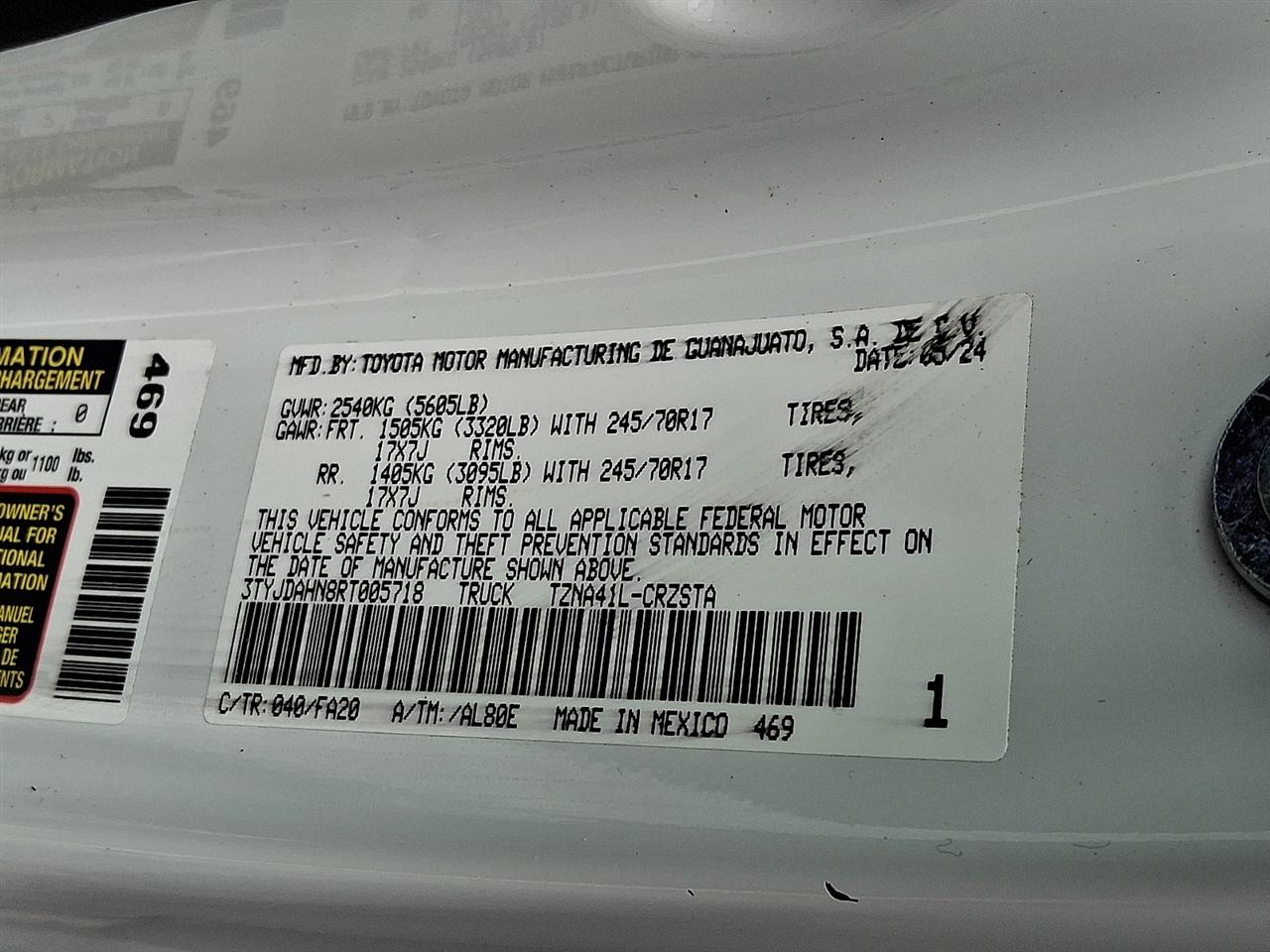 Toyota Tacoma 2WD SR XtraCab 6' Bed AT (Natl) 2024