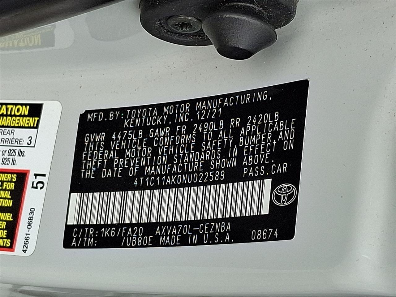 Toyota Camry LE Auto (Natl) 2022