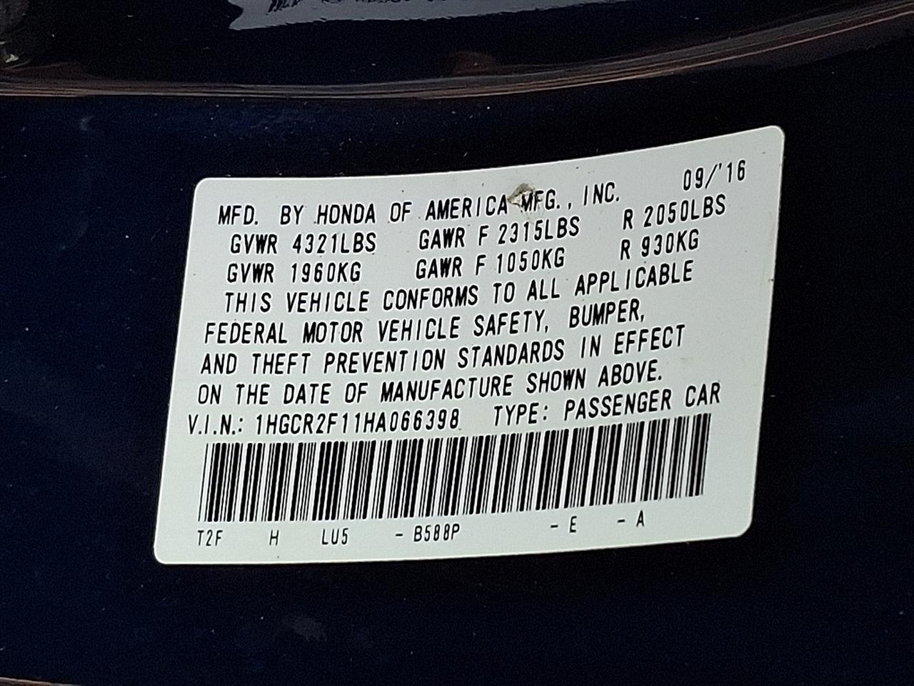 Honda Accord Sedan Sport SE CVT 2017