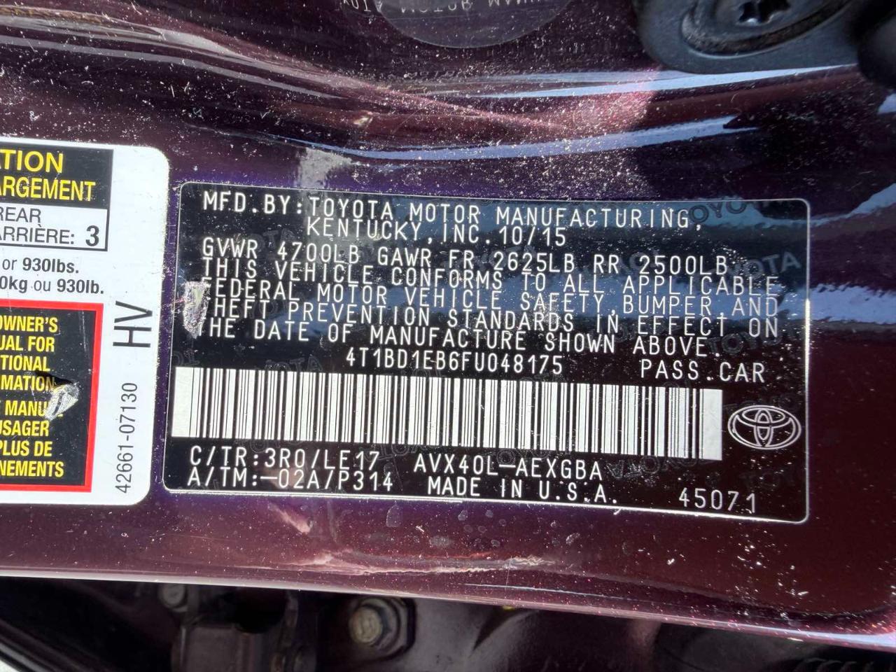 Toyota Avalon Hybrid XLE Touring 2015