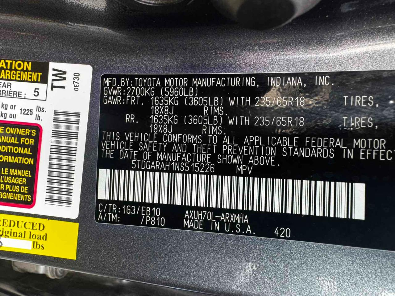 Toyota Highlander Hybrid XLE 2022