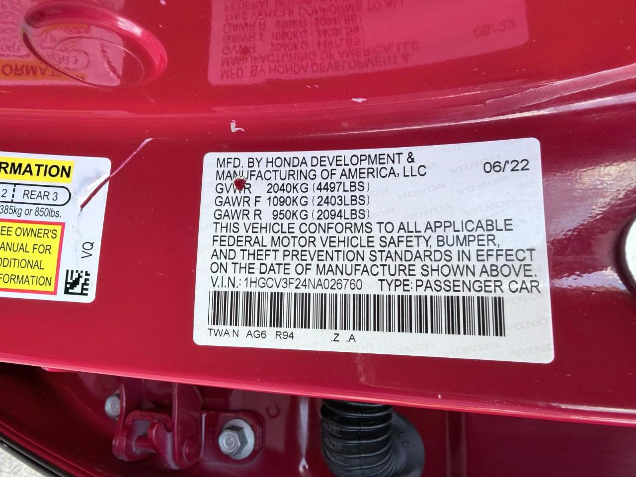 Honda Accord Hybrid Sport Sedan 2022
