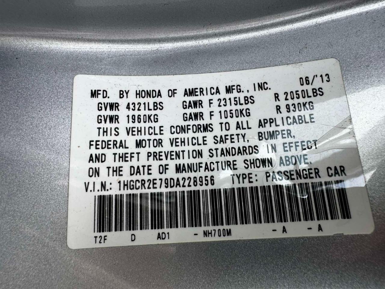 Honda Accord EX Sedan 6-Spd MT 2013