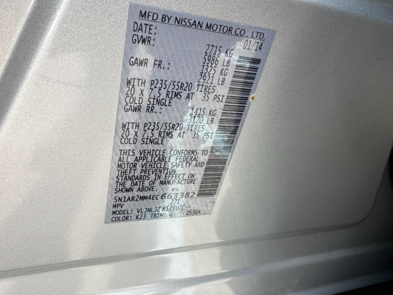 Nissan Pathfinder 4WD 4dr Platinum 2014