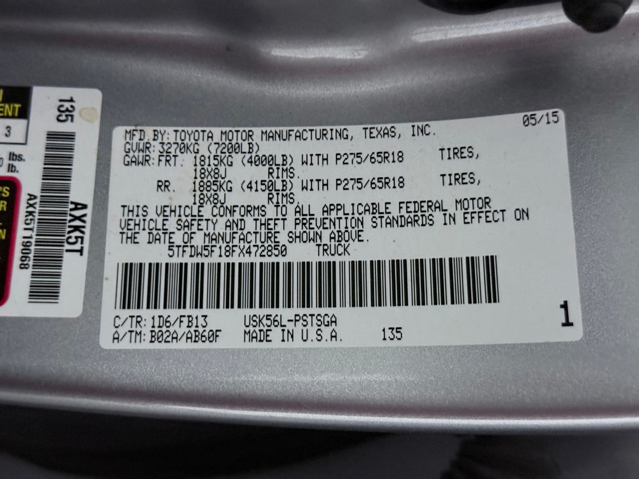 Toyota Tundra SR5 5.7L V8 FFV CrewMax 4WD 2015