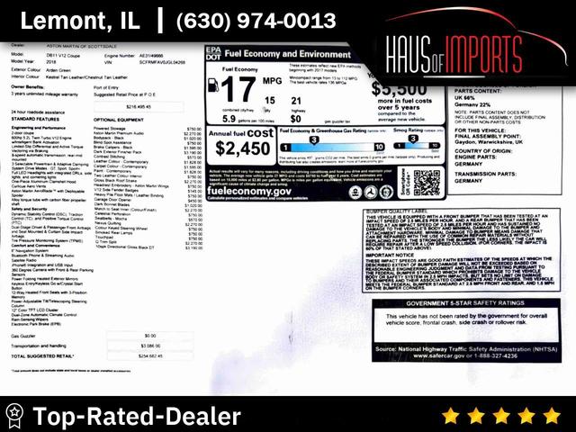 Green 2018 Aston Martin DB11 V12 Coupe RWD Coupe Rear-Wheel Drive 8-Speed Automatic