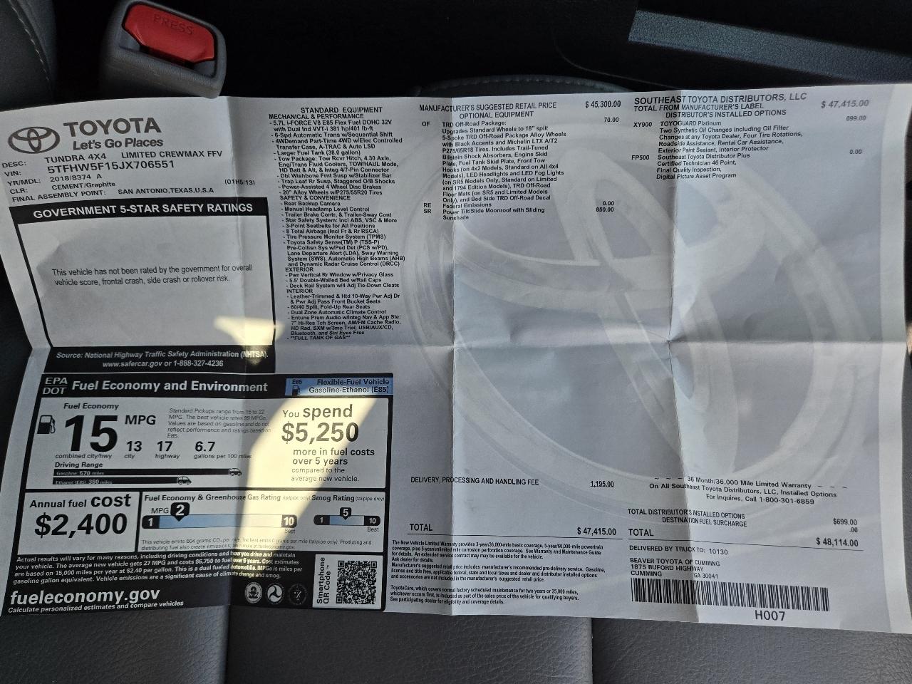 Toyota Tundra 4WD Limited CrewMax 5.5' Bed 5.7L FFV (Natl) 2018