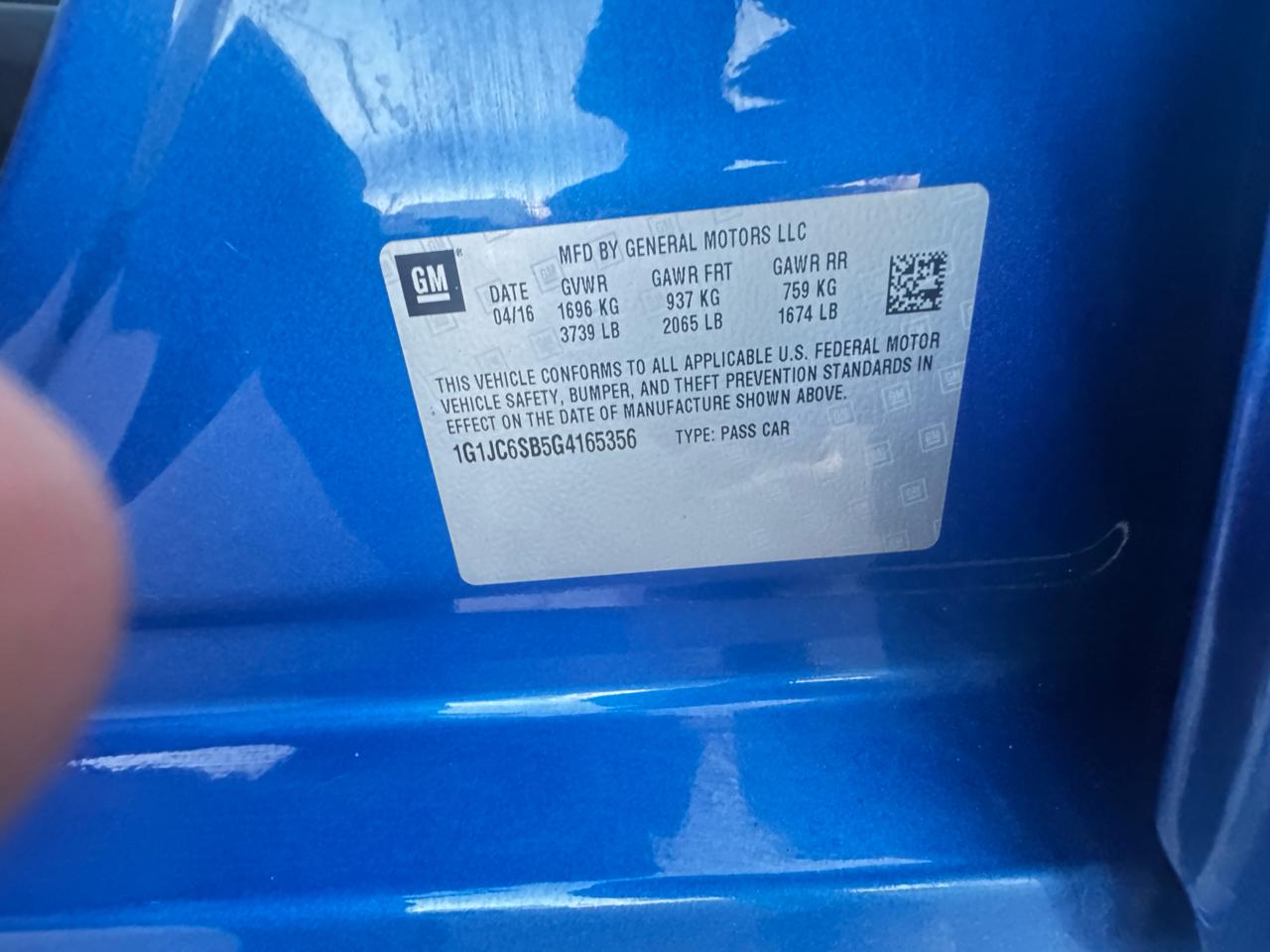 Chevrolet Sonic 5dr HB Auto LT 2016