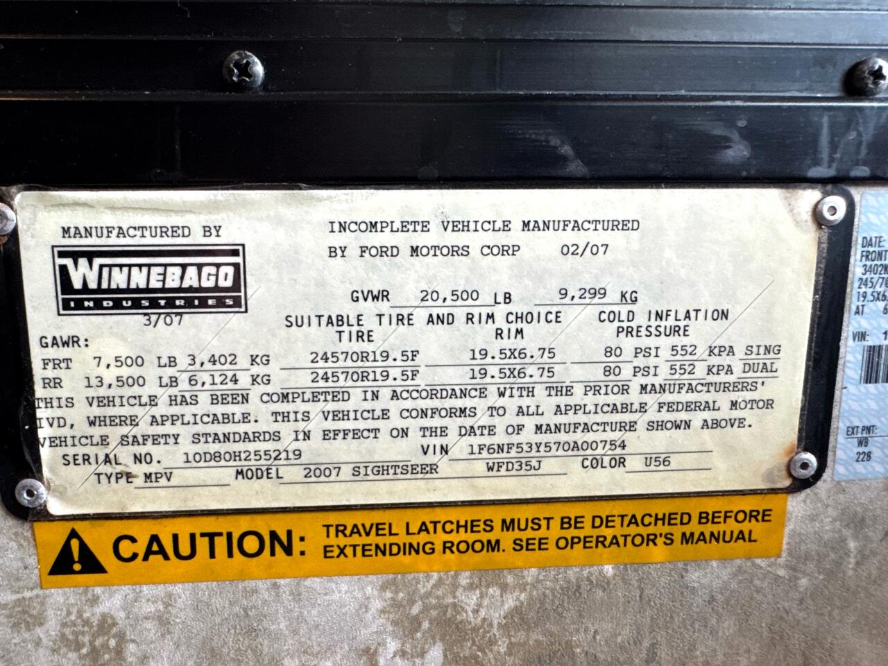 Ford Stripped Chassis Motorhome  2007