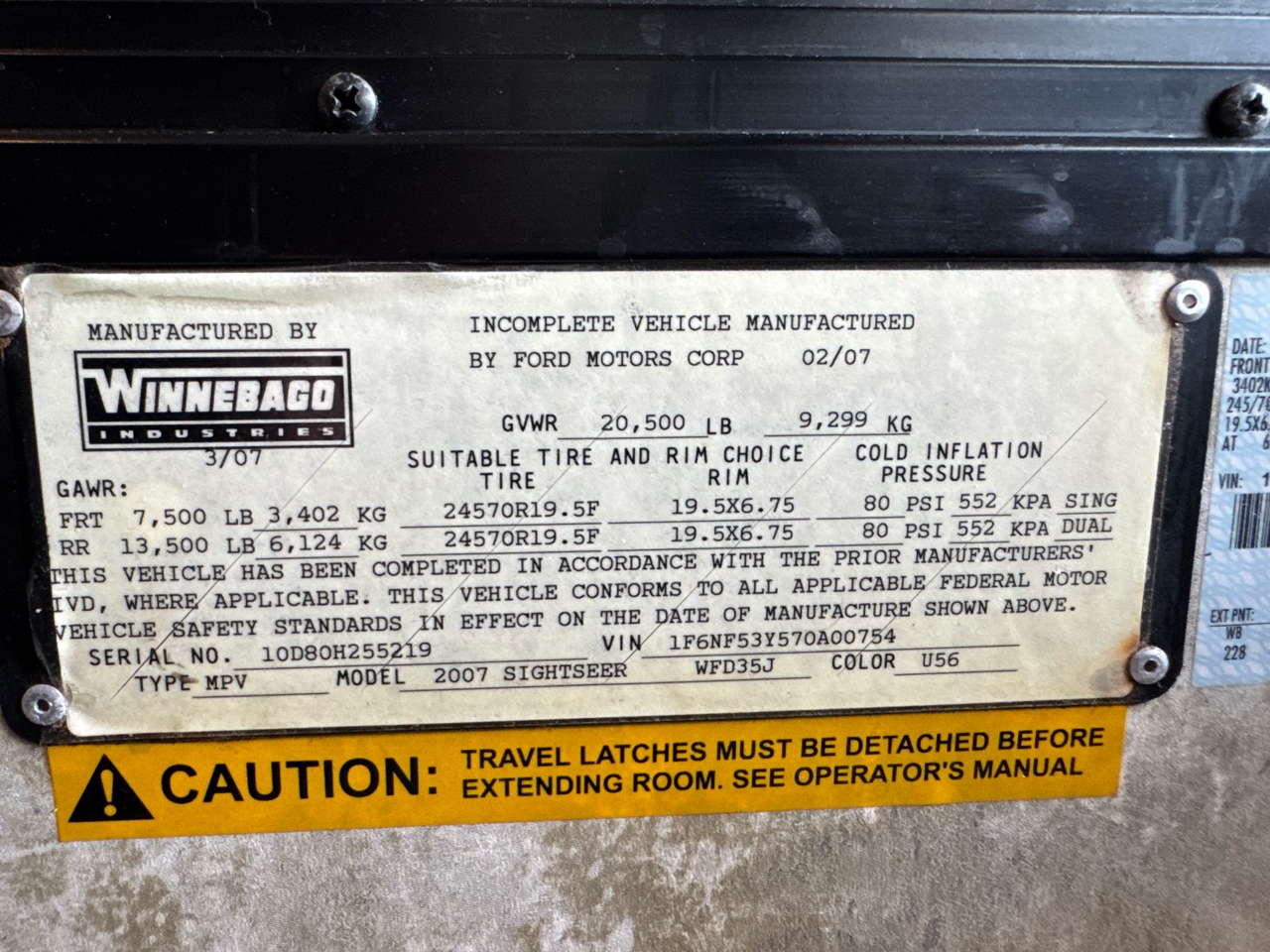 Ford Stripped Chassis Motorhome  2007