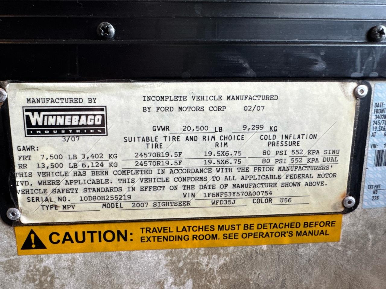 Ford Stripped Chassis Motorhome  2007