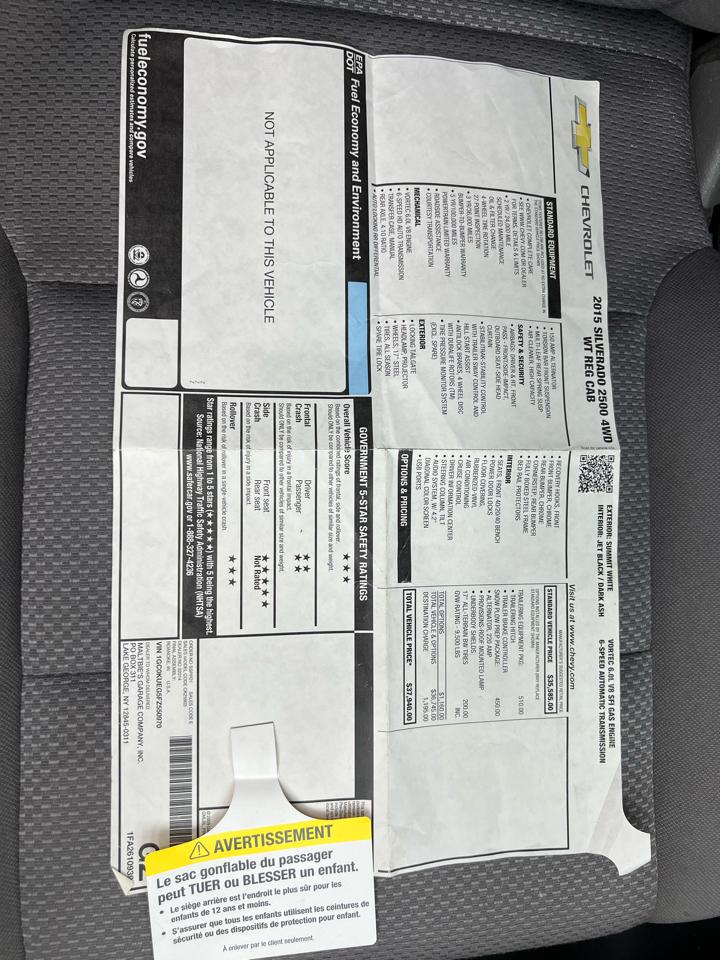 Chevrolet Silverado 2500HD Work Truck Long Box 4WD 2015
