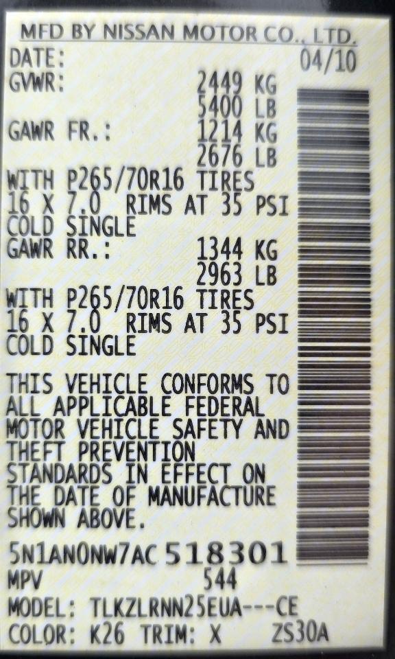 Nissan Xterra 4WD 4dr Auto S 2010