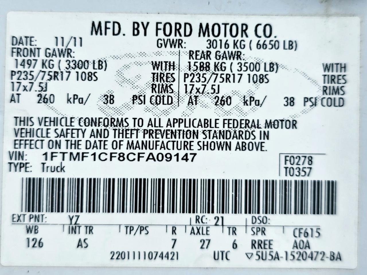 Ford F-150 2WD Reg Cab 126" XLT 2012