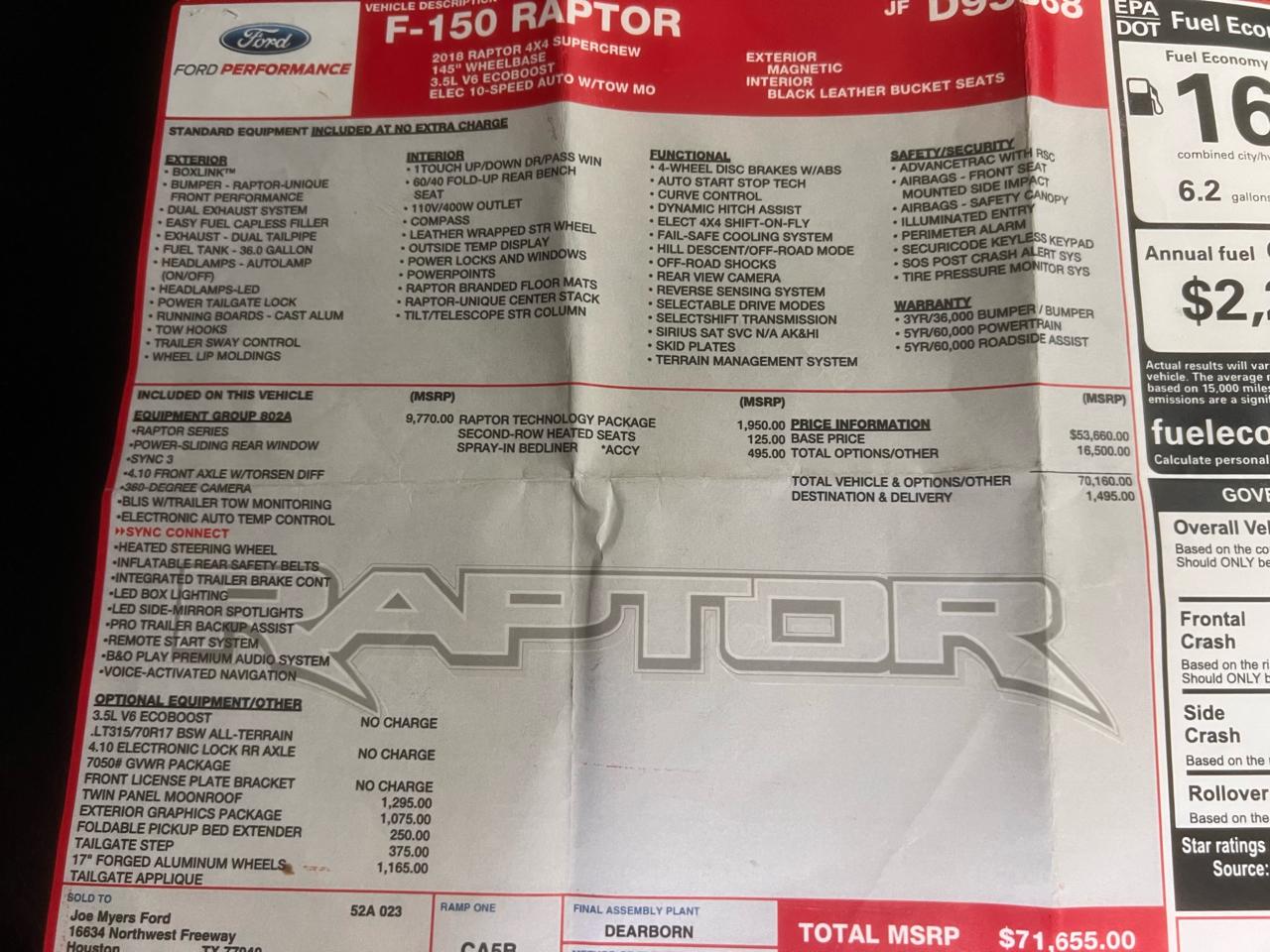 Ford F-150 Raptor SuperCrew 4WD 2018