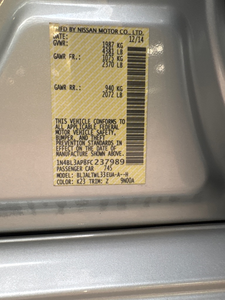 Nissan Altima 4dr Sdn V6 3.5 SL 2015