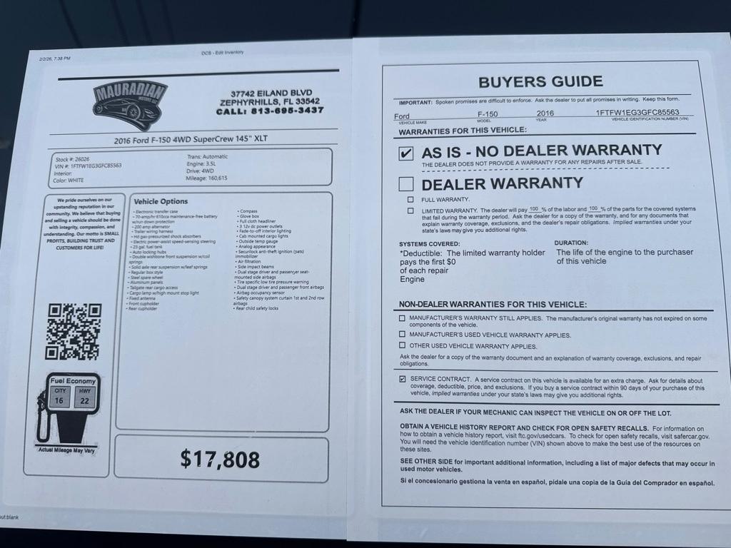 Ford F-150 4WD SuperCrew 145" XLT 2016