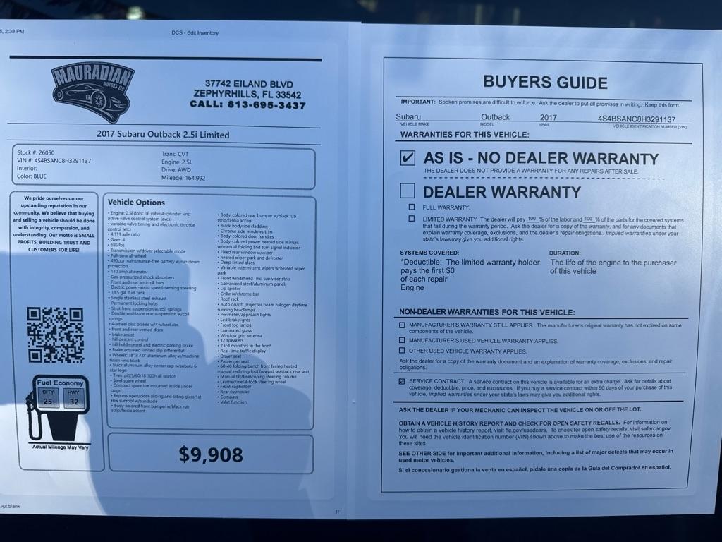 Subaru Outback 2.5i Limited 2017