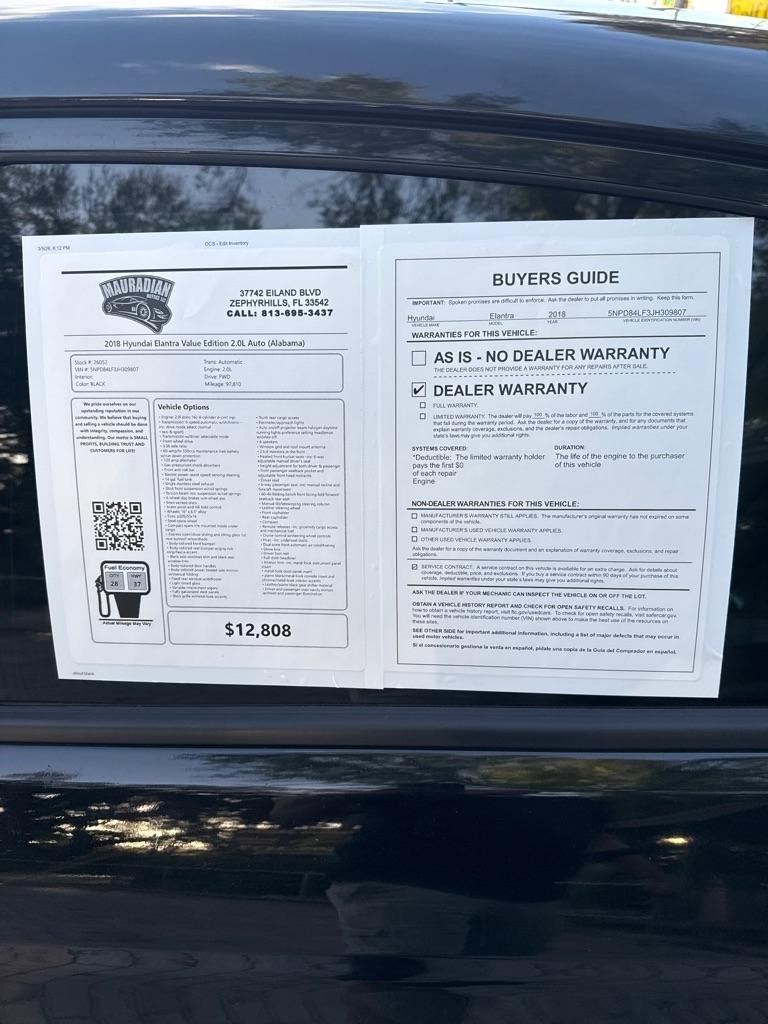 Hyundai Elantra Value Edition 2.0L Auto (Alabama) 2018